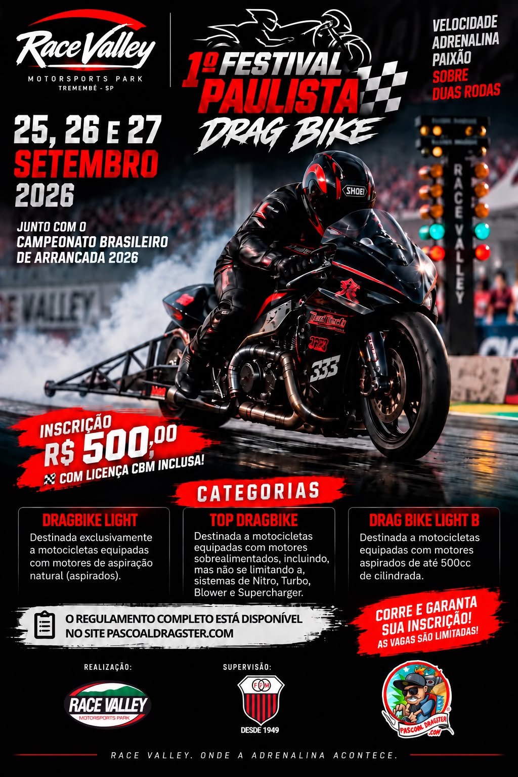 Inscrições online: 25/09/2026 e 27/09/2026  - 1º FESTIVAL PAULISTA DRAG BIKE  Campeonato Paulista DragBike